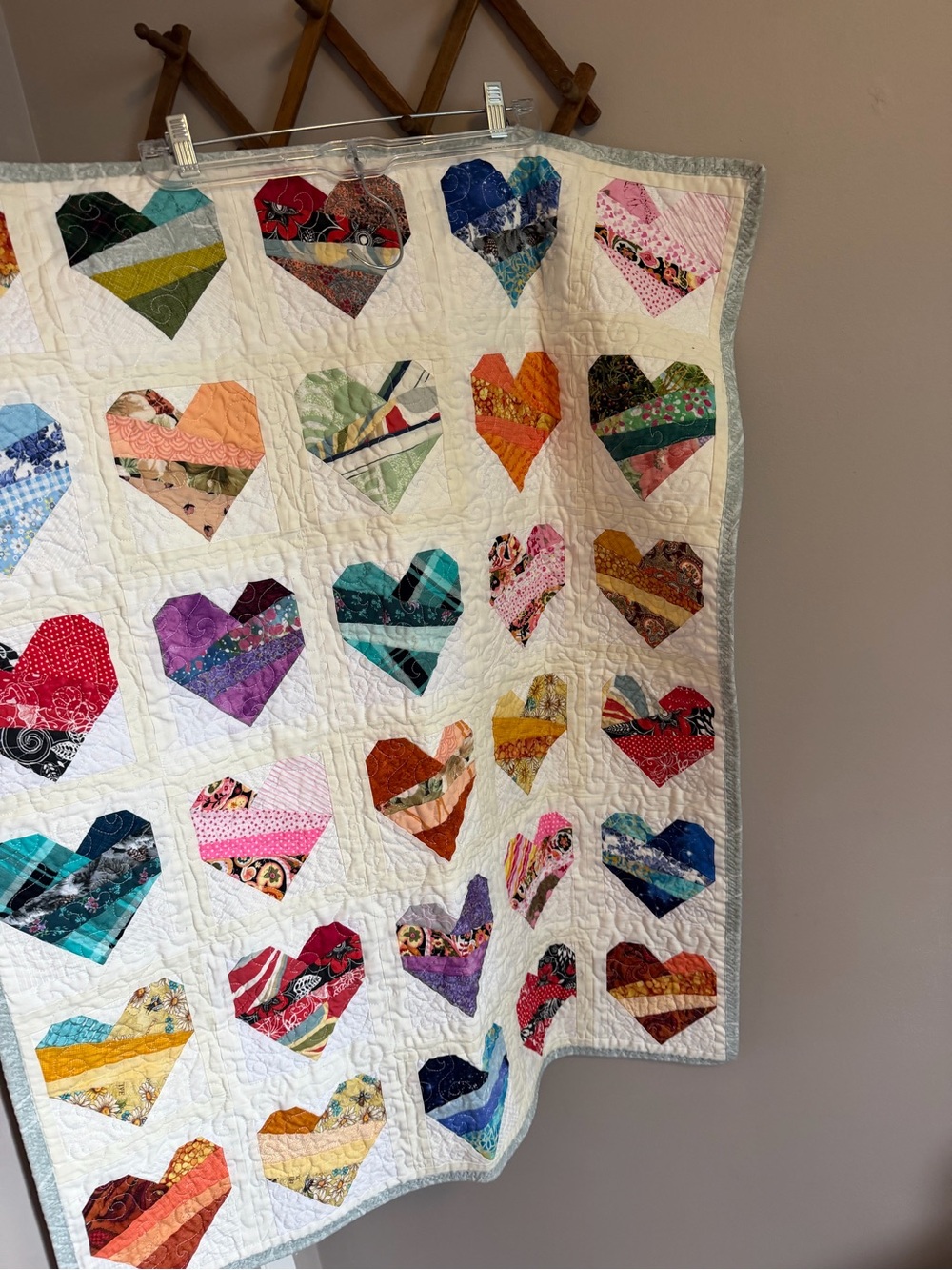Handmade Heart Patchwork Quilt Lap Throw Blanket OS